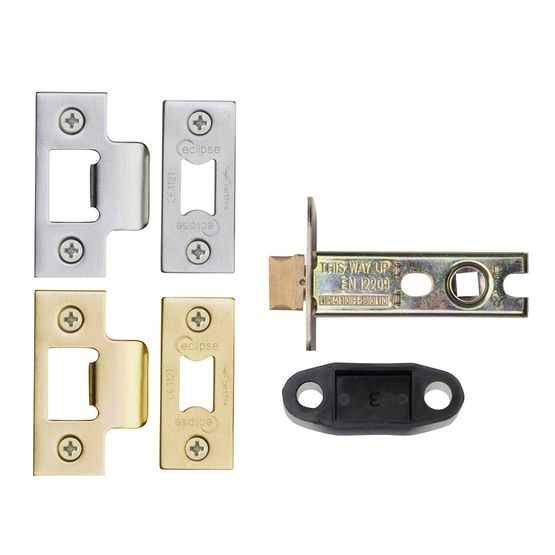 71280 Frisco Eclipse Heavy Duty Tubular Mortice Latch Fire Rated 76mm Electro Brass and Satin Chrome