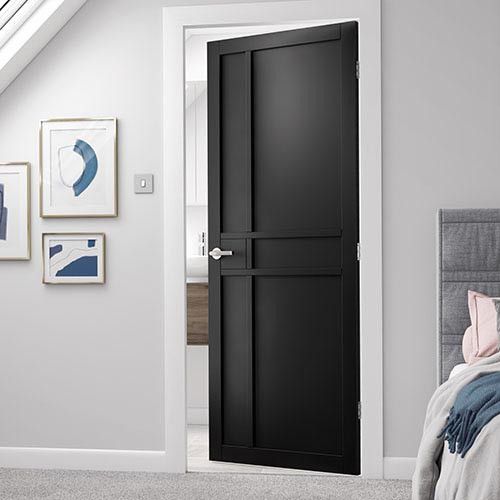 city black internal pannelled door tilted lifestyle bedroom