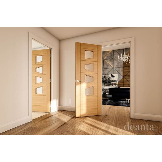 deanta seville 4ls glazed oak door hallway lifestyle