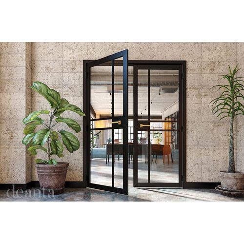 deanta urban dalston black clear glazed internal door dining room lifestyle