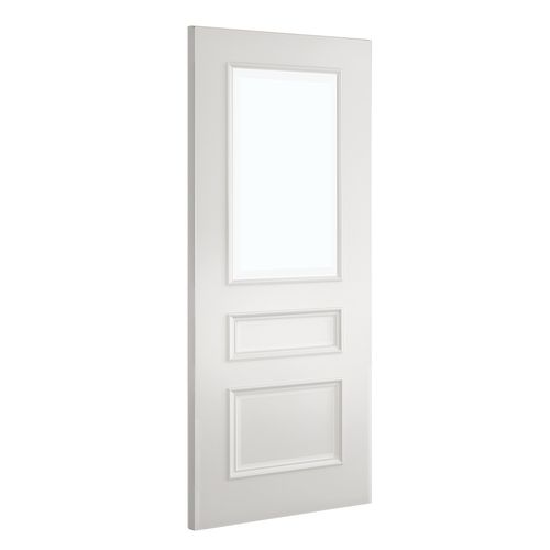 Deanta Windsor Panel White Primed Bevelled Glazed Internal Door angled
