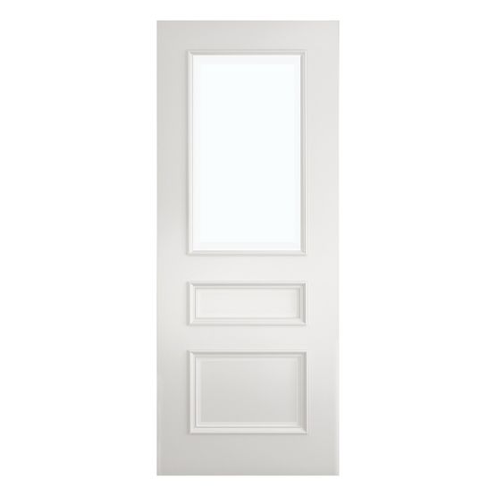 Deanta Windsor Panel White Primed Bevelled Glazed Internal Door flat