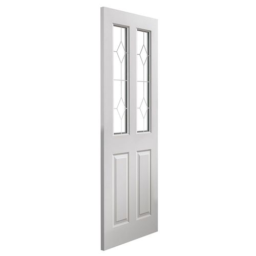 jb kind canterbury grained white primed 2 light etched glazed door angled