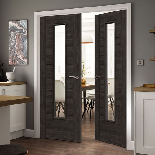 JB Kind Tigris Cinza Contemporary Fully Finished Dark Grey Glazed with Clear Glazing Internal Door lifestyle