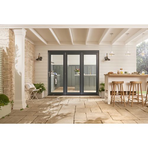 JELD WEN Bedgebury Folding Fully Finished Grey Hardwood Glazed with Clear Glazing Patio Doorset lifestyle3