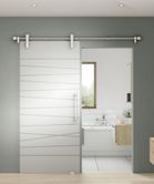 Jeldwen Infinity Abstract Glass Sliding Door with Nouveau Track and Pull Handle bedroom