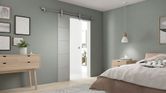 Jeldwen Infinity Horizon Glass Sliding Door with Nouveau Track and Grip Handle in bedroom