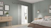 Jeldwen Infinity Horizon Glass Sliding Door with Nouveau Track and Pull Handle in bedroom
