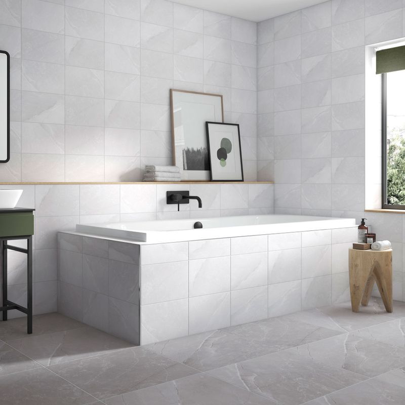 Johnson Tiles Melford Marble Light Grey Satin Glazed Porcelain Wall Floor Tile Super - Light Grey Wall Tile Bathroom