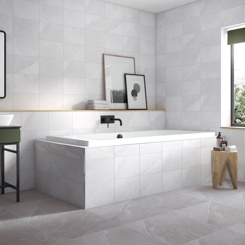 Johnson Tiles Melford Marble Light Grey, Light Grey Mosaic Bathroom Wall Tiles