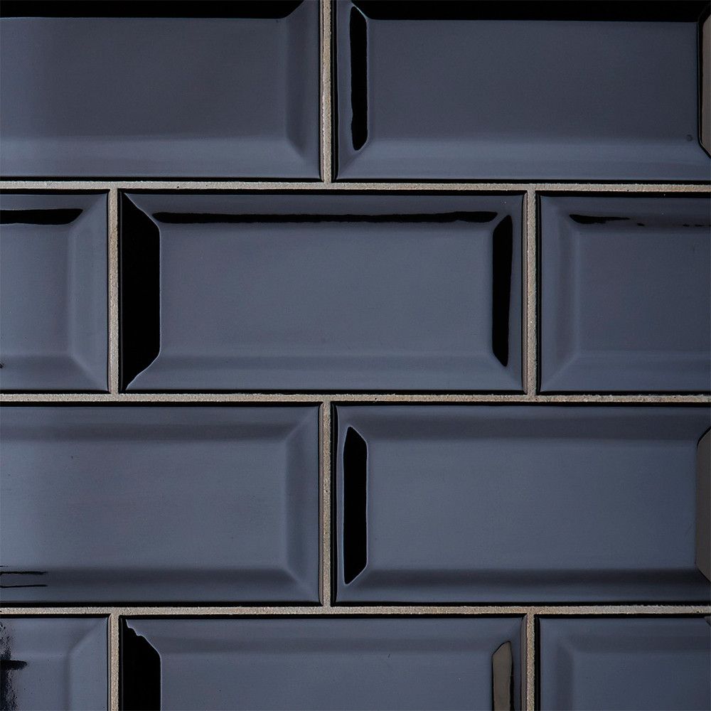 Johnson Tiles Bevel Brick Black Gloss, Black Brick Ceramic Wall Tiles