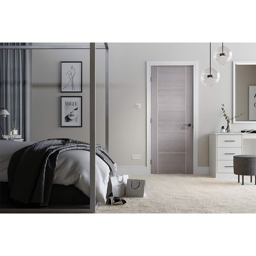 lpd vancouver light grey 5 panel flush door bedroom lifestyle