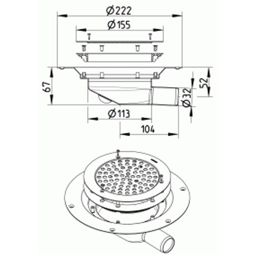 Shower Drain Circle for Sheet Flooring - Stainless Steel 32mm Outlet
