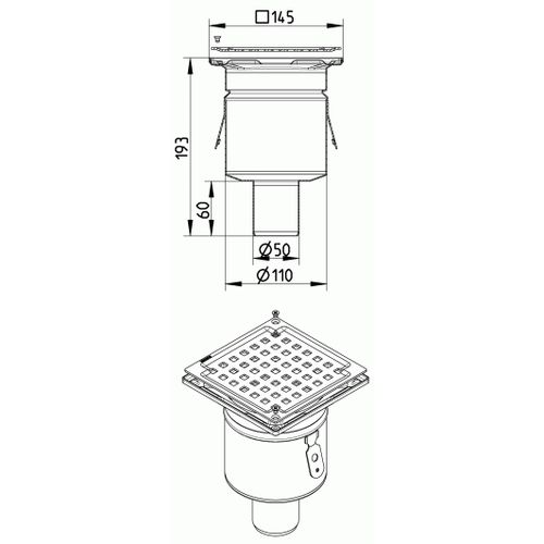 Shower Drain Vertical Gully Stainless Steel 145 x 145mm - 50mm