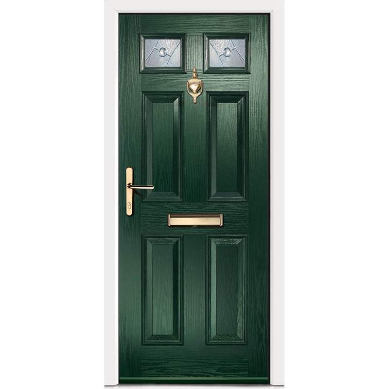 Virtuoso Carlton CS3 Left Handed 4 Panel Victorian Fully Finished Green Composite 2 Light Decorative Glazed External Front Door - 2100mm x 845mm (82.7x33.3 inch) DS-CA2CS3-GW-A-L-U-C-LT-LH