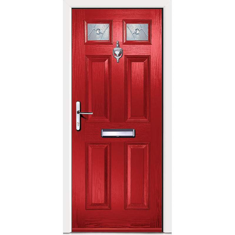 Virtuoso Carlton CS3 Left Handed 4 Panel Victorian Fully Finished Red Composite 2 Light Decorative Glazed External Front Door - 2085mm x 920mm (82.1x36.2 inch) DS-CA2CS3-RW-E-L-U-C-LT-LH
