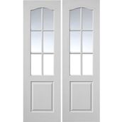 JB Kind Classique White Primed 6 Light Glazed Internal Door Pair - 1981mm x 1220mm (78 inch x 48 inch)