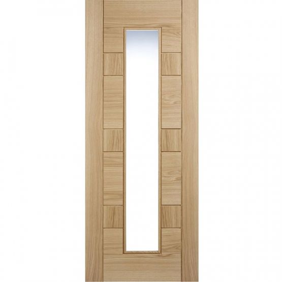 LPD Internal Oak EDMONTON Pre-Finished Clear Frosted Lines Glazed Door (27&quot; x 78&quot;)